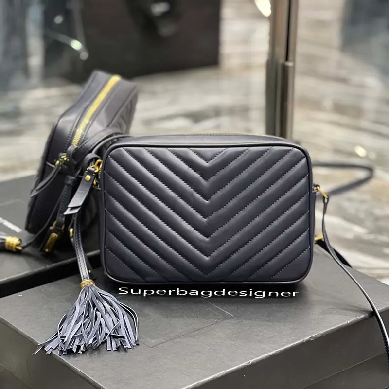 9A Designer Camera Tassel Lou Bag Axelskinnband Rems äkta läder Lady Women Fashion Handväskor Classic Clutch Lambskin Full Packaging Top Quality