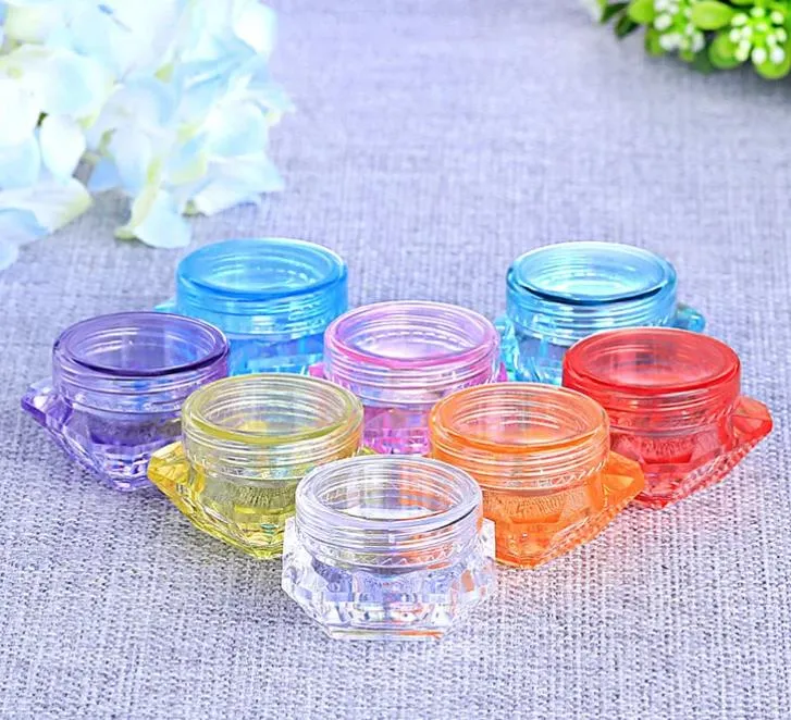 100pcs/lot Mix Color 5g Plastic Cream Diamond Jar Refillable cosmetics white color face cream empty jar plastic cream jar Classic