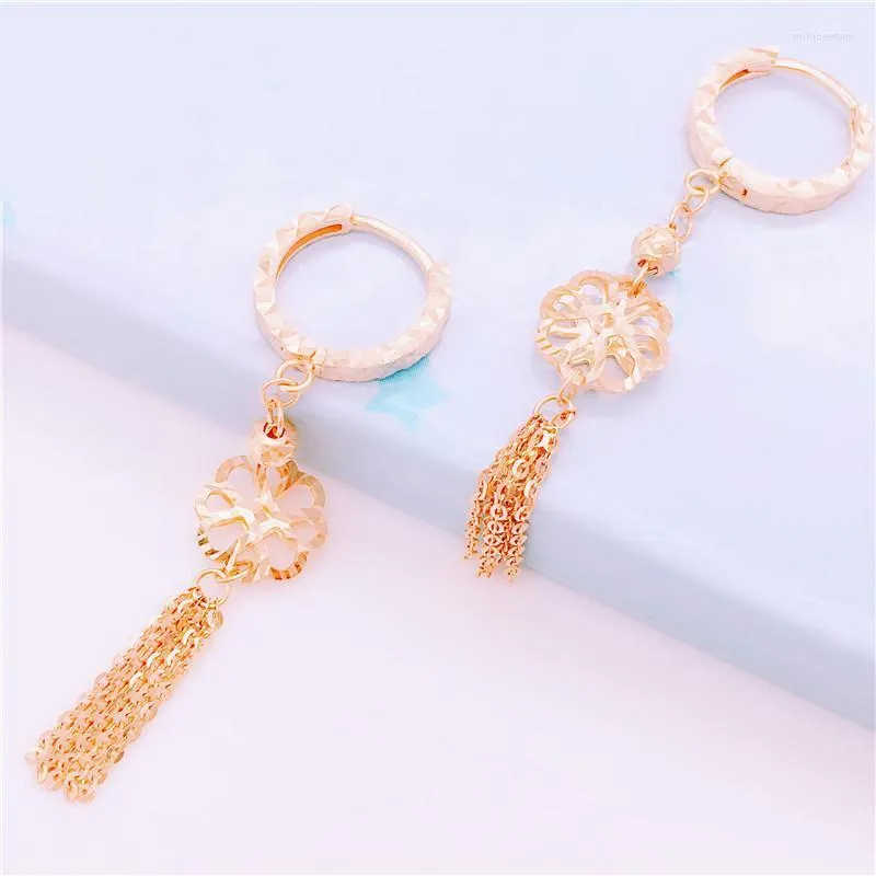 Kolczyki Dangle 585 Purple Gold Splated 14K Rose puste kwiaty Tassel dla kobiet elegancka moda w chińskim stylu luksusowa biżuteria