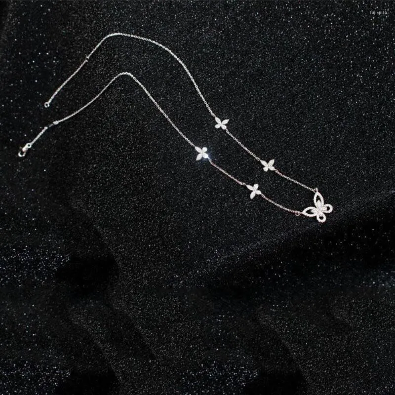 Catene Coreano Colore Argento Signore Zirconia Farfalla Pendente Collana Petto Collo Jewelryker Collane Corte Donne Girocollo