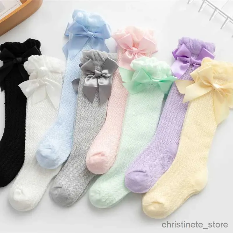 Kids Socks Summer Baby Girl Socks With Bow Cotton Mesh Breathable Kids Knee High Socks Children Toddler Cute Long White Pink Socks 0-3Y R231125