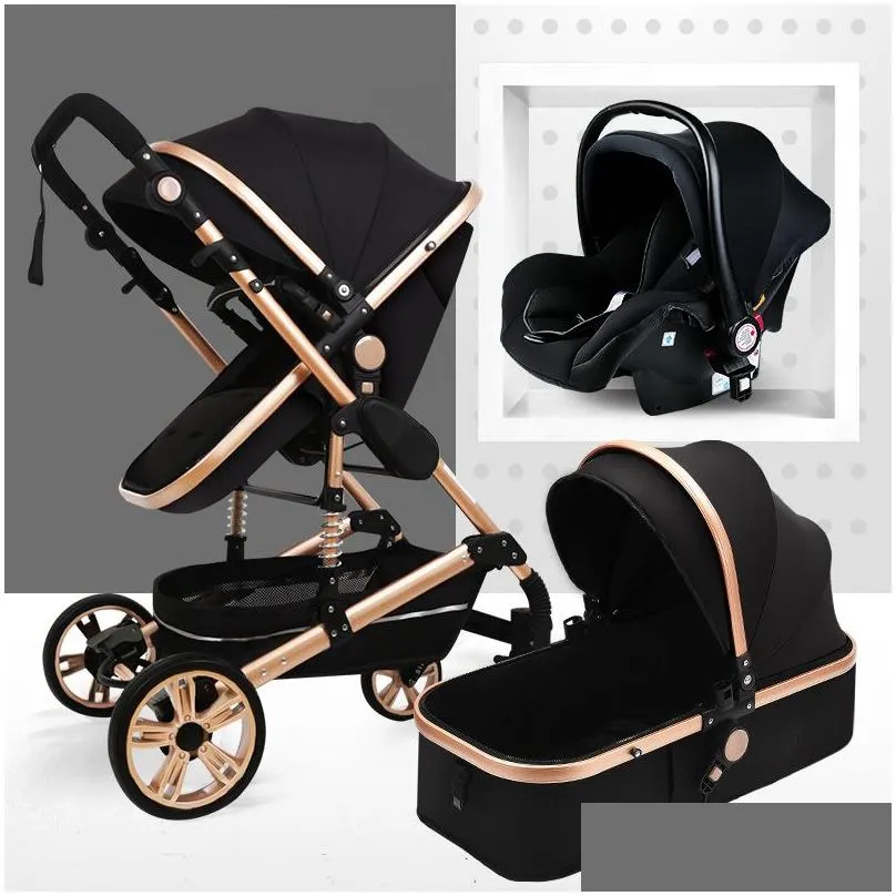 Multifunctional 3 in 1 Baby Stroller High Landscape Stroller Folding Carriage Gold Baby Newborn1