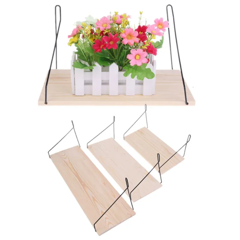 Dekorativa föremål Figurer 1 Uppsättning av trägväggmonterad bokhylla Flower Pot Storage Rack Hanger Hushållsdekoration