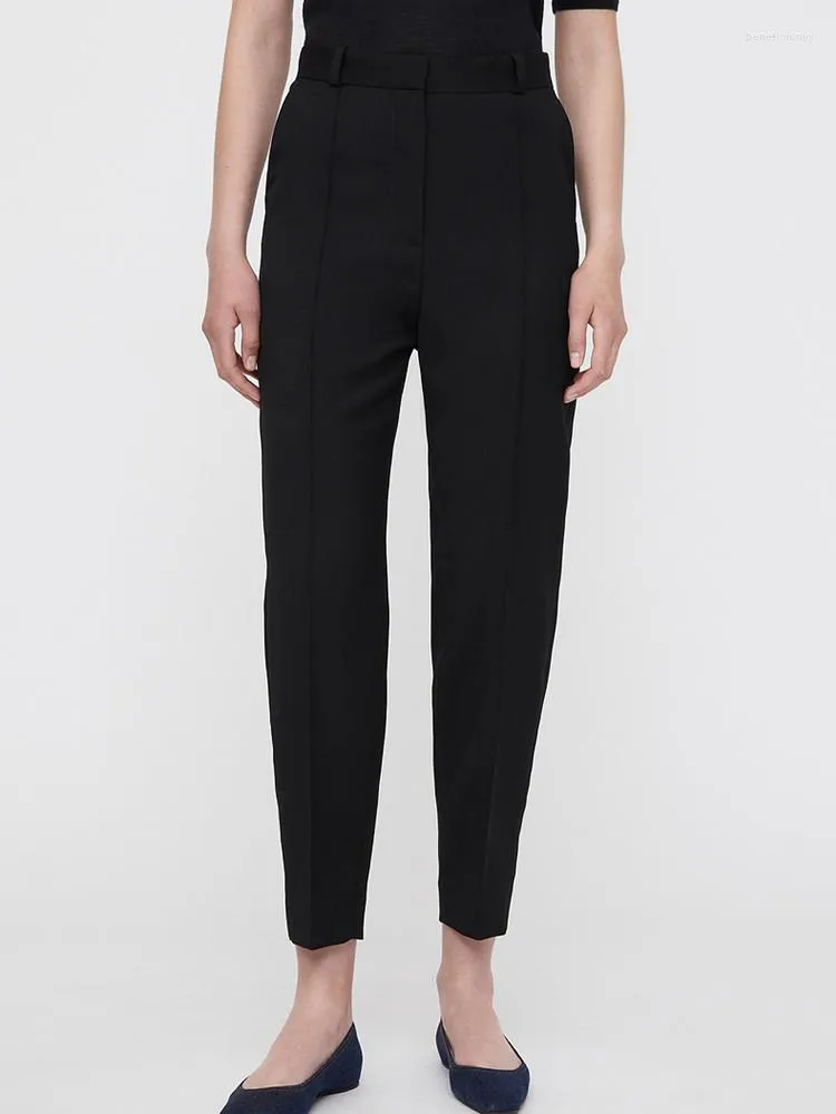 Pantaloni da donna abito plissettato in lana da donna vita alta 2023 pantaloni a micro arco semplici con cerniera tinta unita inizio autunno per donna