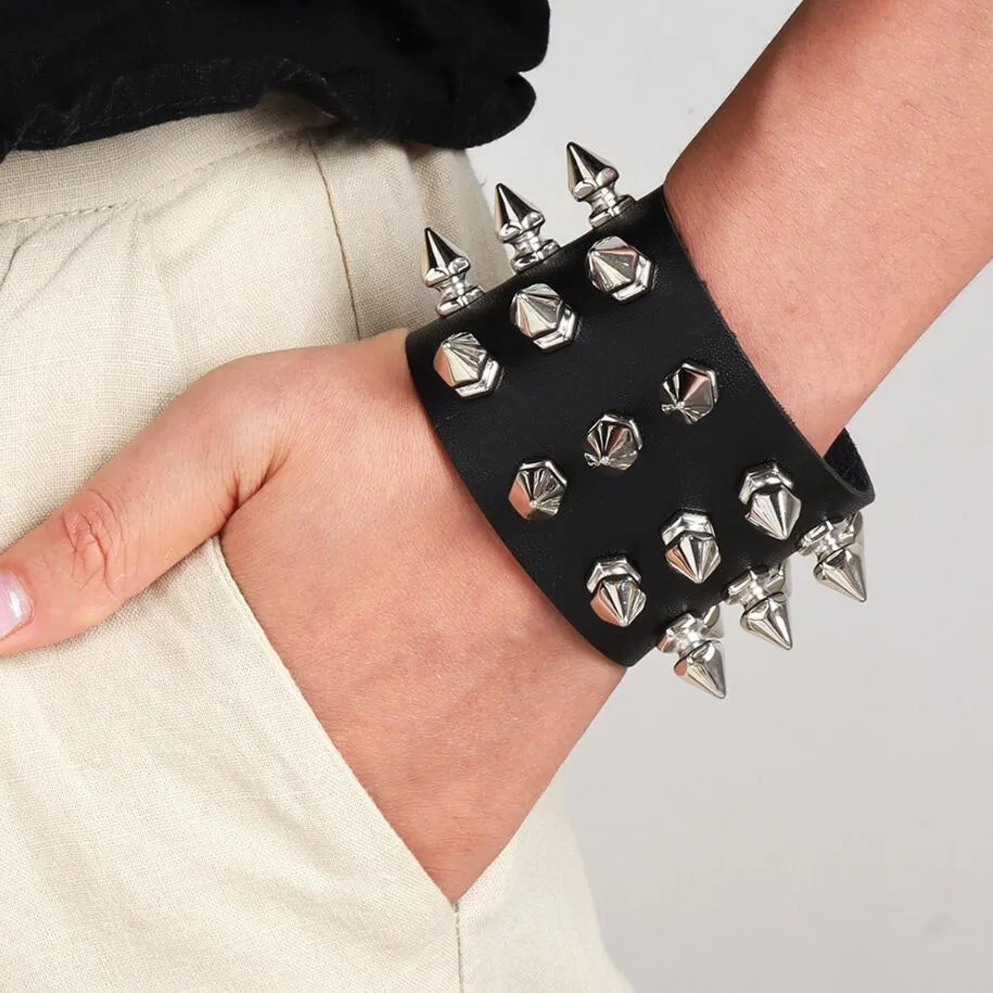 Boho Spike Bracelet Vegan Leather Punk Bracelets For Women Men Jewelry Goth Girl Boy Cuff Bangle Studded Halloween Wristband 13 Colors