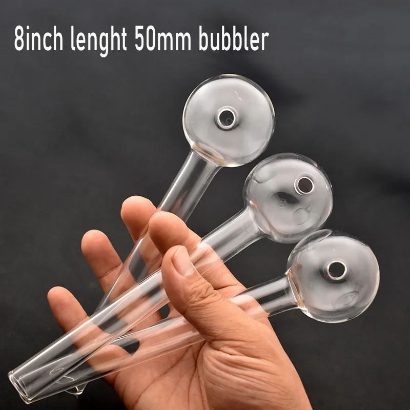 10 pièces tuyau de brûleur à mazout en verre de grande taille 8 pouces 50mm tuyaux à fumer boule de tabac huiles d'herbes ongles grand tube tuyau en verre pour Bong d'eau