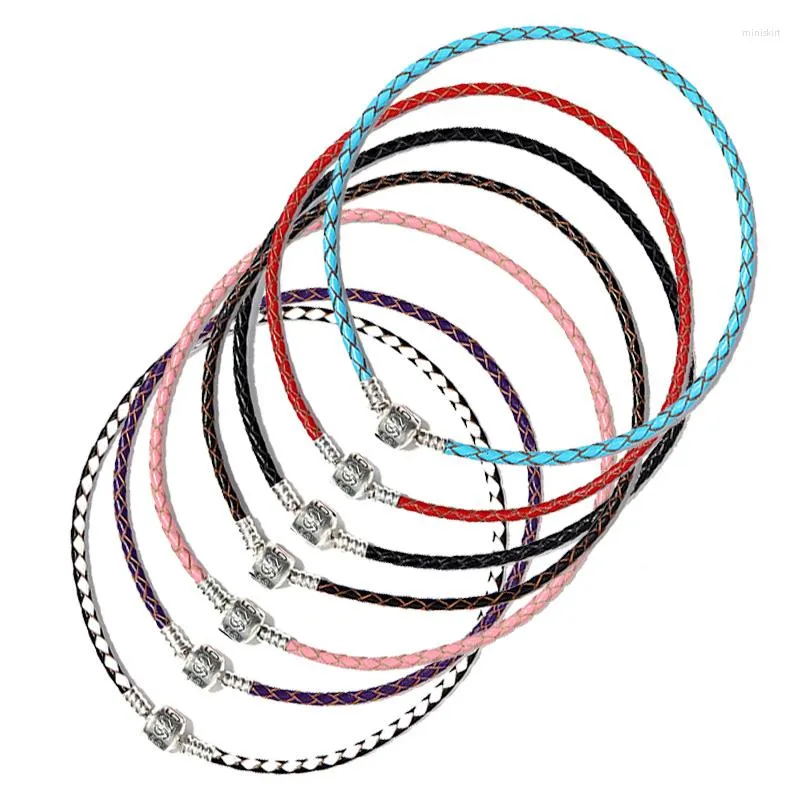 Bracelet couleur argent cuir corde monocouche Bracelet breloque cordon pour bijoux à bricoler soi-même Couple fermoirs magnétiques fournitures tressées