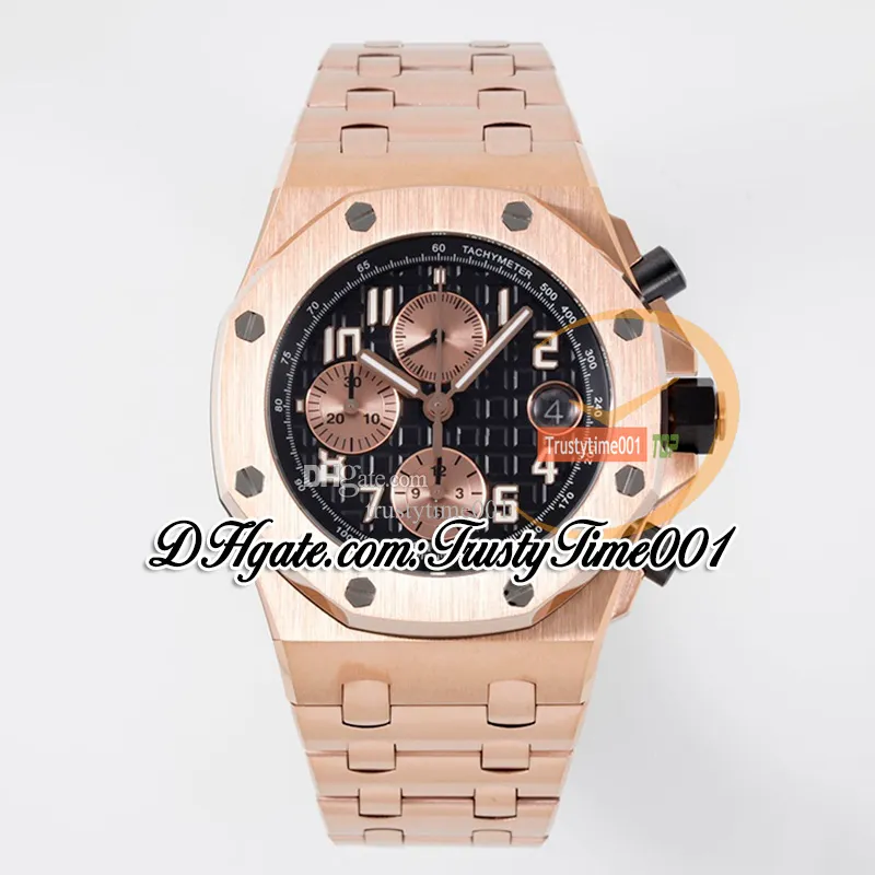 APF 42mm 26470 A3126 Automatic Chronograph Mens Watch Rose Gold Gray Textured Dial Numeral Markers Stainless Steel Bracelet Super Edition trustytime001Watches