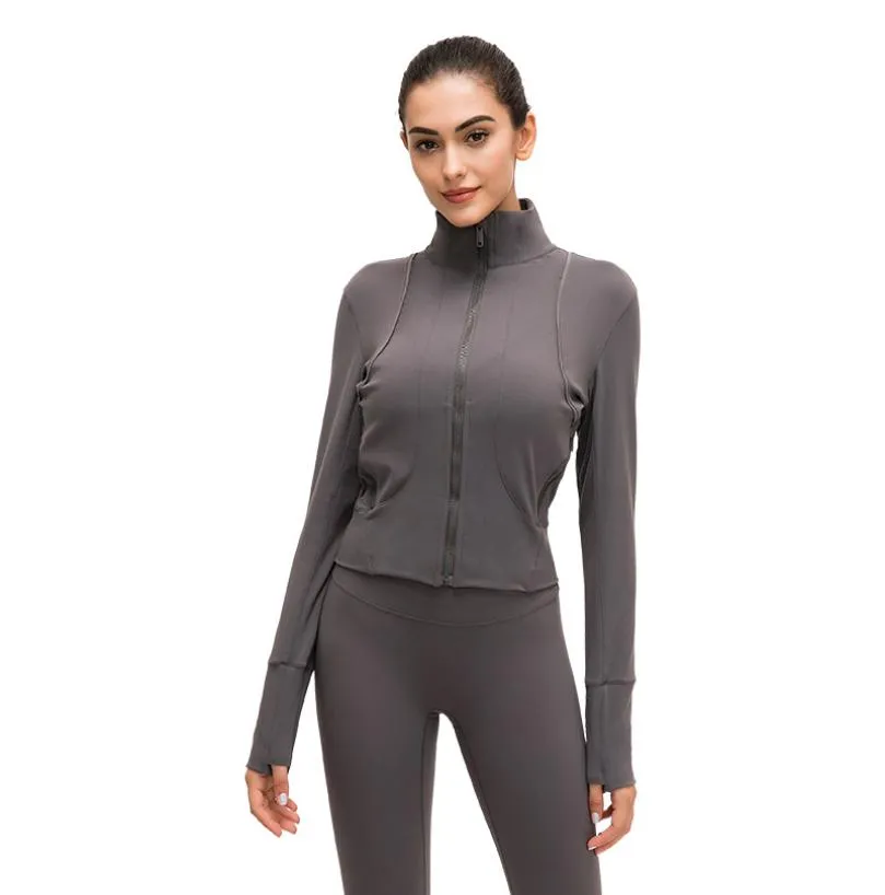 2021 Naked Material Autumn And Winter Yoga Sports Jacket Women039s Stretch Zipper Running Yoga Longsleeved Shirt Slim Yoga Top3808296