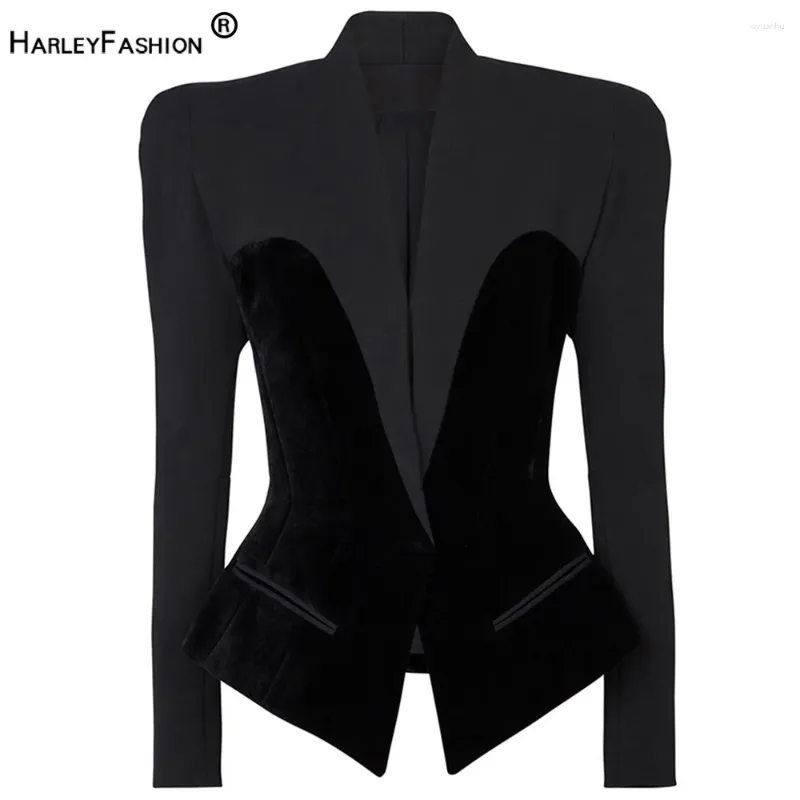 بدلات نسائية EST Fall Spring Bodycon فريدة من نوعها VEET Patchwork Slim Weist High Street Women Black Outdoor Quality Blazers