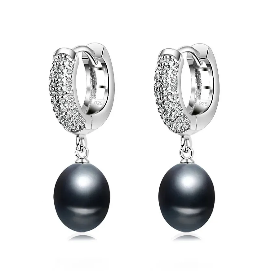 Stud 925 Sterling Silverörhängen för kvinnors jubileumsgåva Black Freshwater Natural Pearl Circle Bride Earrings 231124