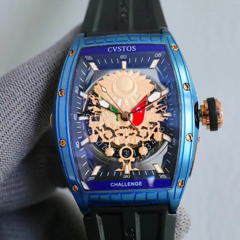 Osobowość unikalne męskie zegarek w kształcie tonneau Sapphire Mirror Automatyczny ruch importowany gumowy pasek Pełny wyciek stabilne luksusowe zegarki