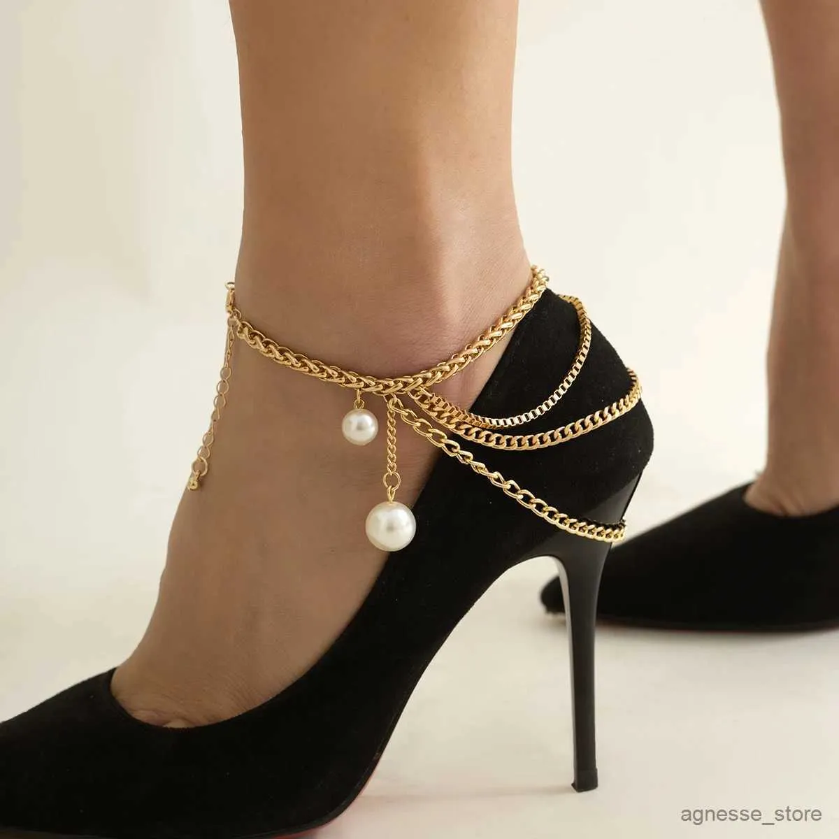 Anklets KunJoe Multi-layer Chain High Heel Shoe Chain Anklets for Women Girl Simple Anklets On Foot Barefoot Sandals Beach Foot Jewelry R231125