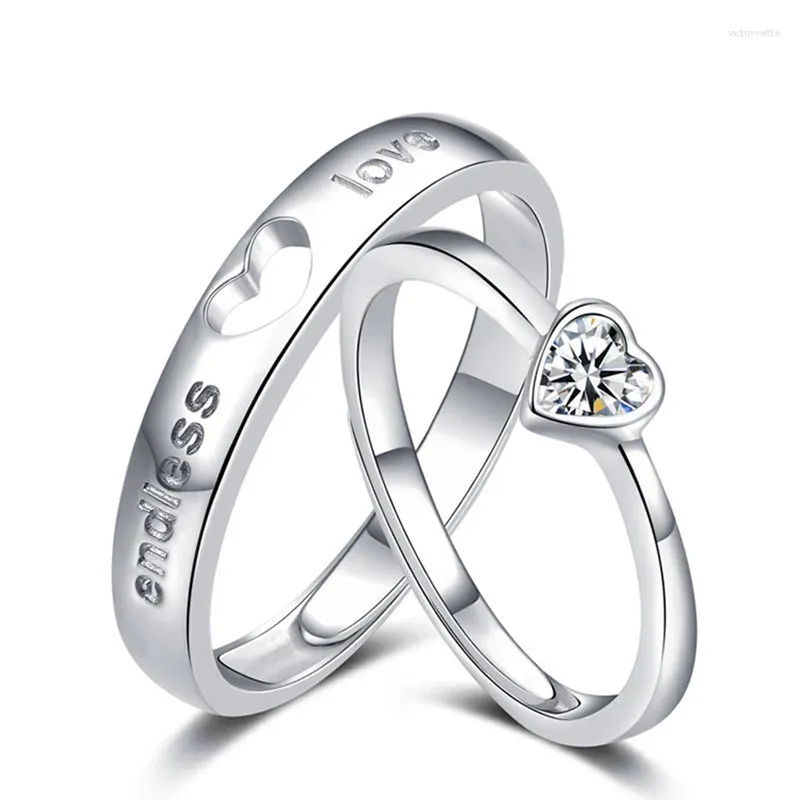 Anéis de cluster 2 pcs coração combinando casal conjunto zircon para sempre interminável amor anel de casamento para mulheres homens charme dia dos namorados jóias presentes