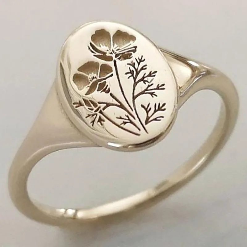 Wedding Rings Delicate Oval Wildflowers Ring Dainty Classic And Exquisite Print Pattern Floral Daisy Flower For Women Wreath Hand-carved