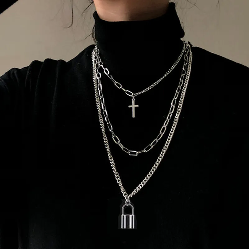 Strands Strings Fashion Unisex Multilayer Hip Hop Long Chain Necklace For Women Men Jewelry Gifts Key Cross Pendant Accessories 230424
