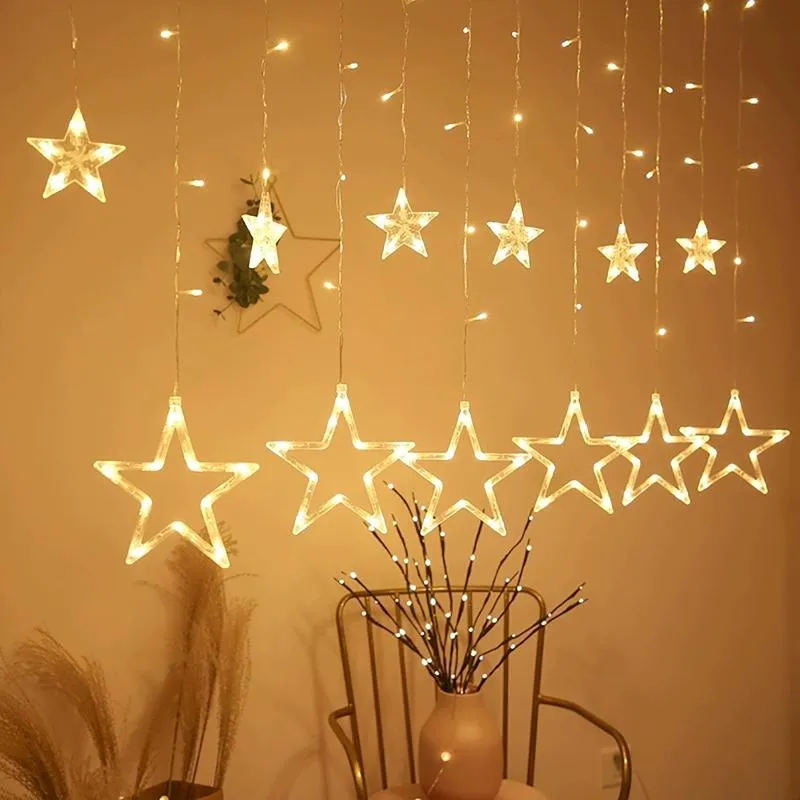 Strängar 3.5 m LED Christmas Star Curtain Lights 220V EU Utomhus/inomhus Garlandsträng Fairy Lamp för Party Wedding Holiday Home Decorled Stri