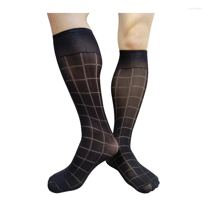 Men's Socks Fashion Black Mens Formal Dress Suit Sexy Sheer See Through Softy Long Tube Knee High Hose Stocking Business