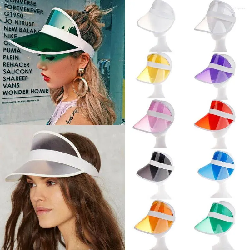 Beralar Yaz Şeker Renk Şeffaf Boş Üst Plastik PVC Güneşlik Şapka Vizör Kapakları Bisiklet Sunhat Toptan Plaj Kapağı