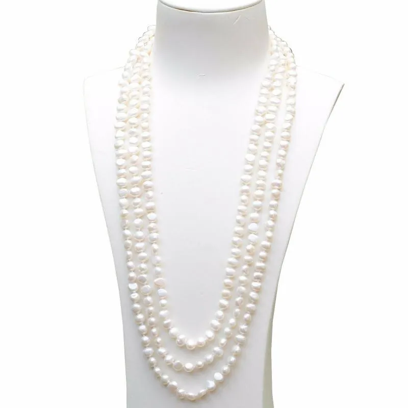 Catene fatte a mano lunghe 200 cm naturali 7-8 mm, collana di perle d'acqua dolce barocche bianche, catena per maglione