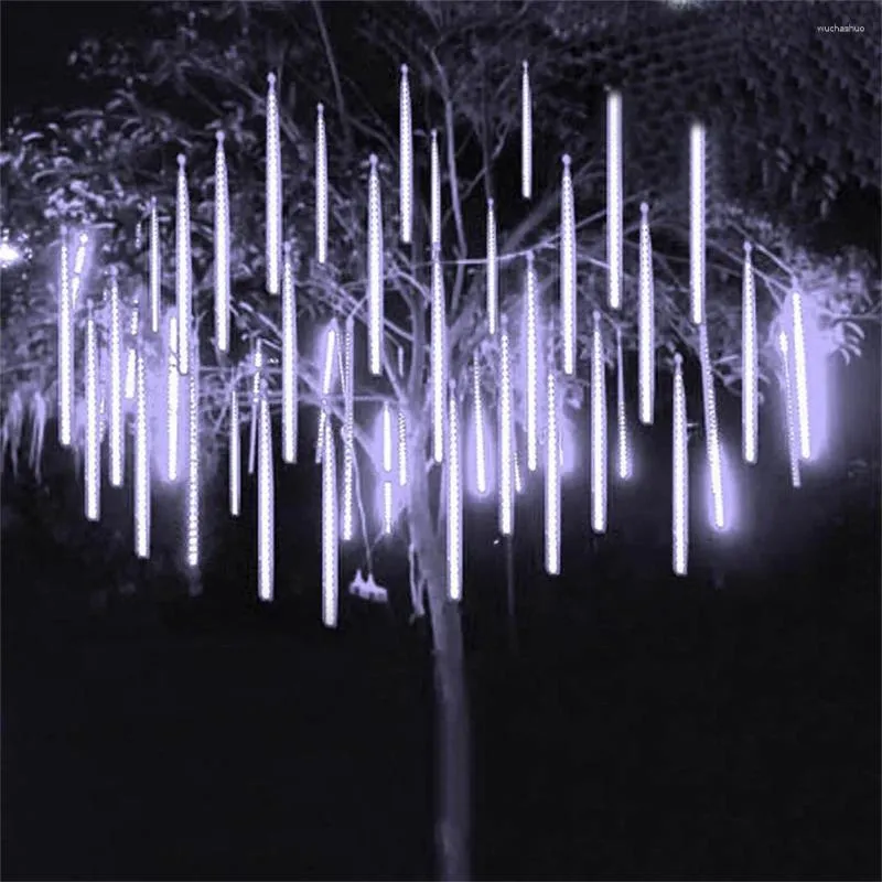 Strings 30CM 8pcs LED Meteor Shower Rain Lights Waterproof Falling Raindrop Fairy String Light For Christmas Holiday Party Patio Decor