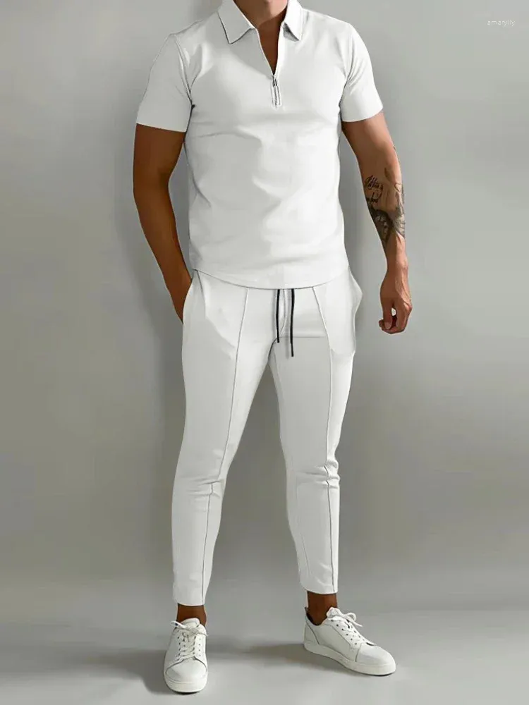 Tute da uomo 2023 Tuta europea Abbigliamento da uomo Moda estiva Slim Casual Set sportivi Young Mens Trend T Shirt Pantaloni lunghi Tute