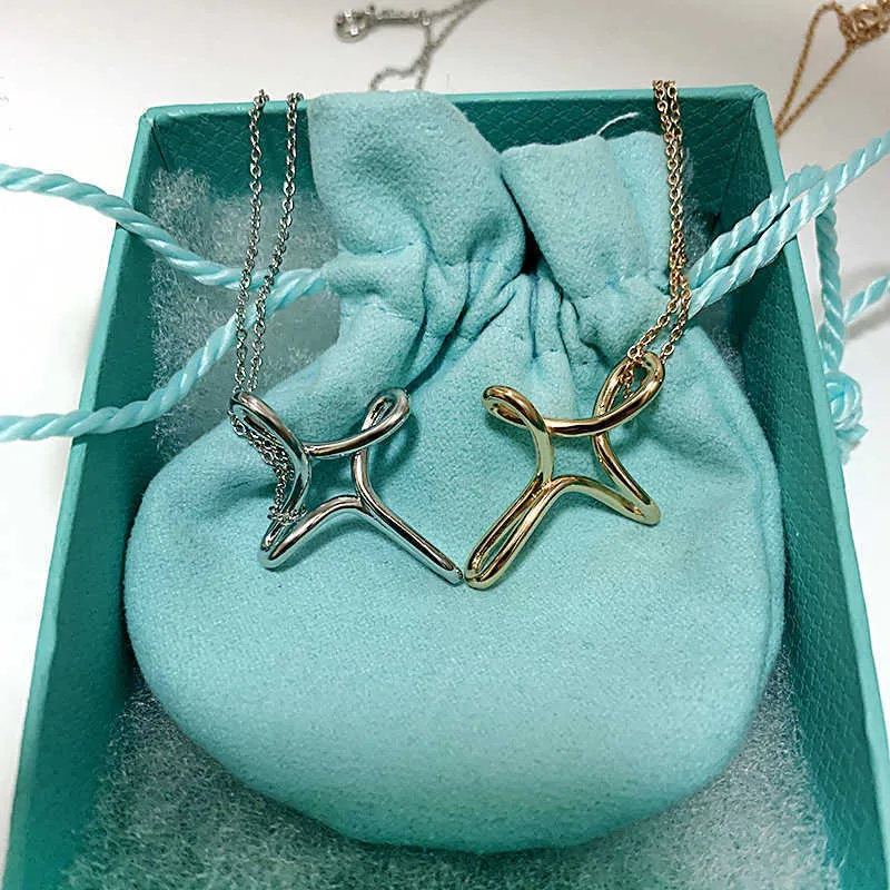 Brand de créateur Tiffays 925 STERLING Silver minority Design Collier Collier Star Forme Bright High-Grade Line Pendant