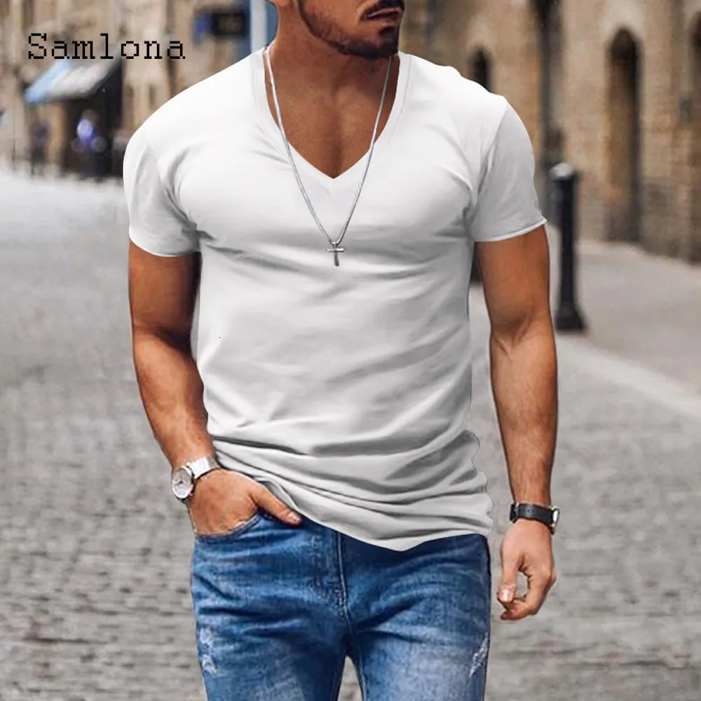 Wholesale Samlona Plus Size Mens V Neck Khaki T Shirt European Fashion  Short Sleeve Pullover In Khaki And White 230425 From Kong003, $32.05 |  DHgate.Com, image size:1000x1000