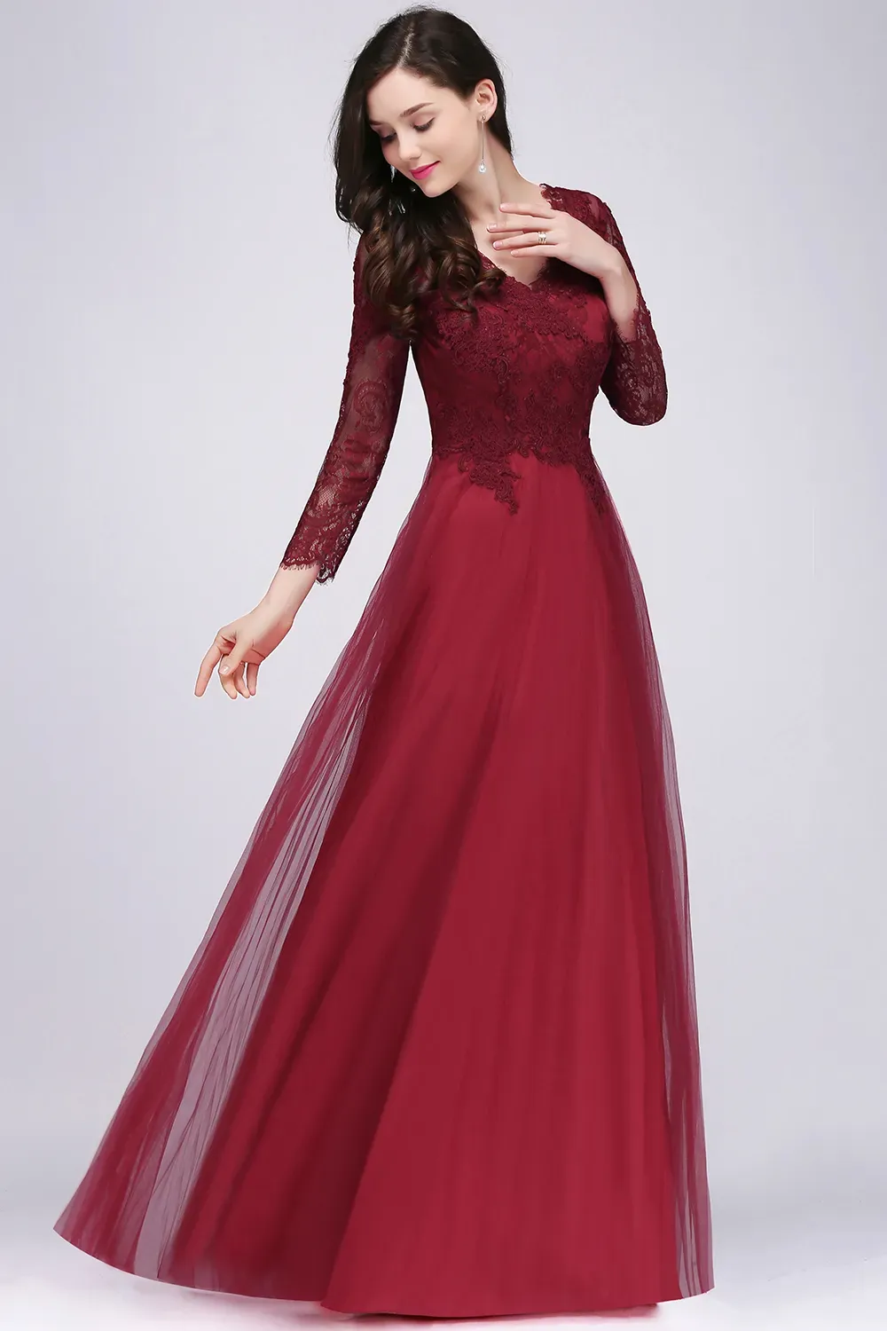 Chiffon Long Sleeve Evening Dress with Lace Embellishment Floor-Length  A-Line Prom Gown from Dhgate Evening Dresses