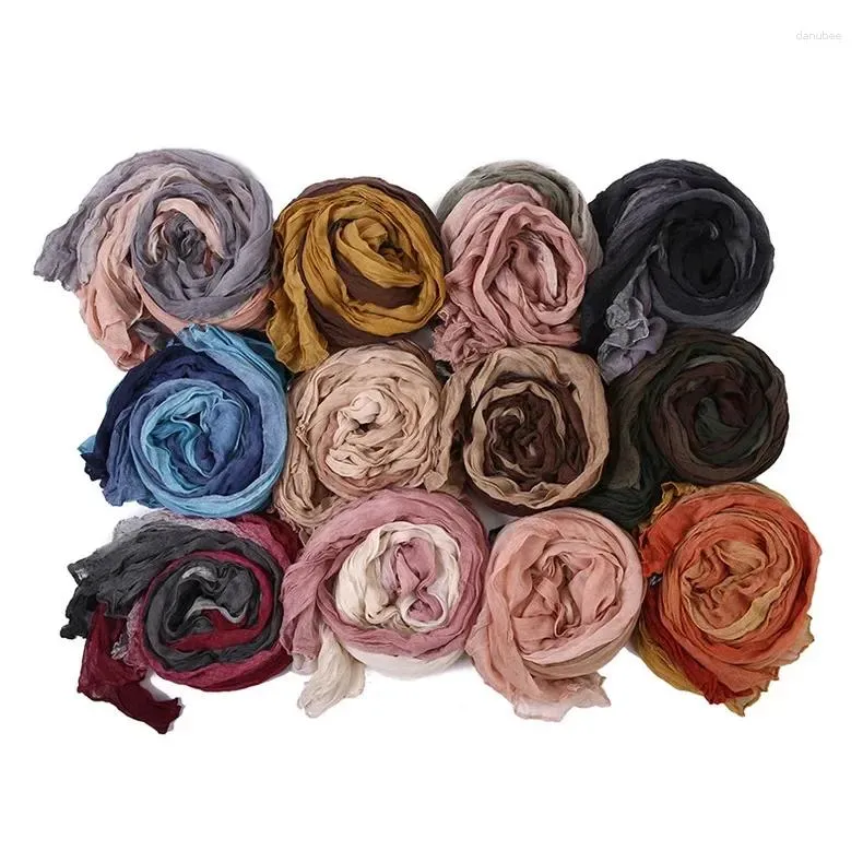 Scarves 90x180cm Solid Gradient Color Cotton Linen Scarf Women Girls Long Wrap Shawl