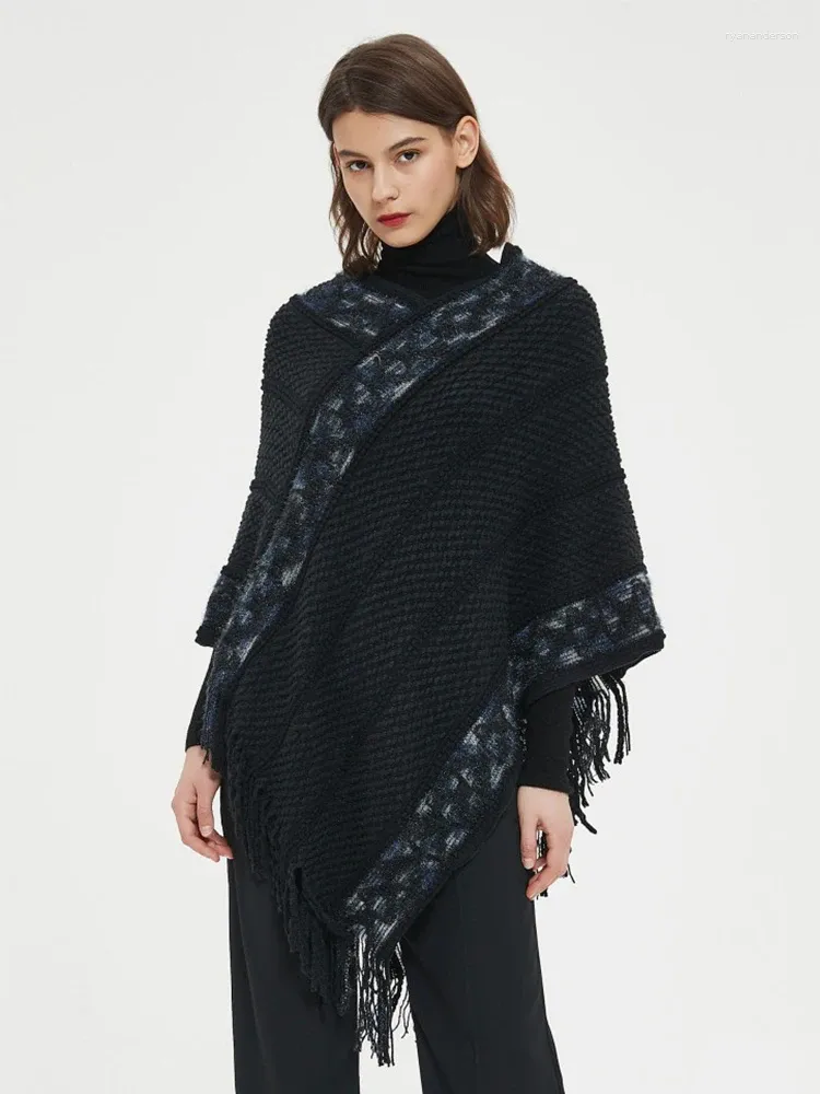 Foulards 2023 Mode Femmes élégantes Écharpe Hiver Rétro Rayé Pompon Pull Poncho Chaud Femme Capa Para Mujer Pashmina Wrap Châle