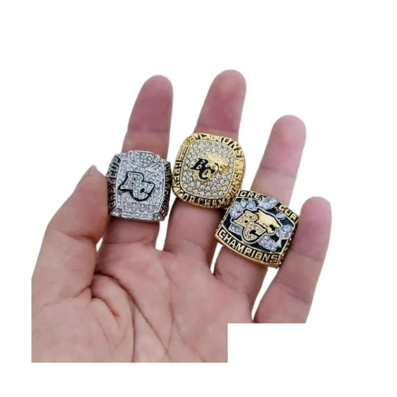 Cluster Rings 3Pcs 1994 2006 2011 Bc Lions Cfl Grey Cup Team Champions Championship Ring With Wooden Box Souvenir Men Fan Gift Wholesa Dh4Ko