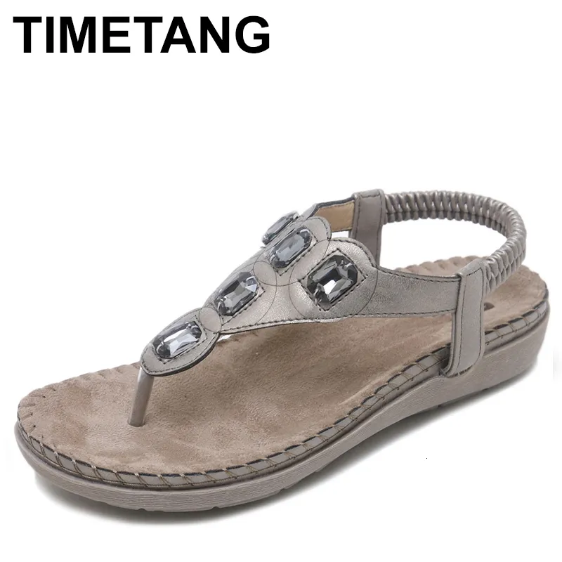 Sandaler Timetang Women Flat Sandals Plus Size 3542 Fashion Crystal Woman Shoes Summer Footwear Beach Flip Flops Shoes Women 230425