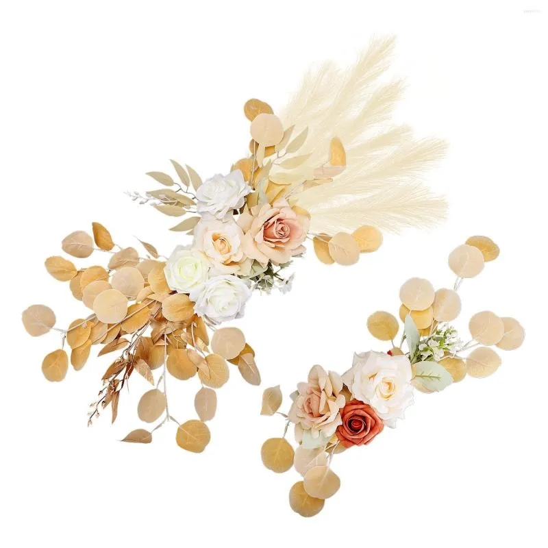 Fiori decorativi Boho Fiore artificiale Swag Set di 2 per matrimonio Segno di benvenuto Decorazione floreale Pianta finta Arco Decorazioni per la casa da parete per feste