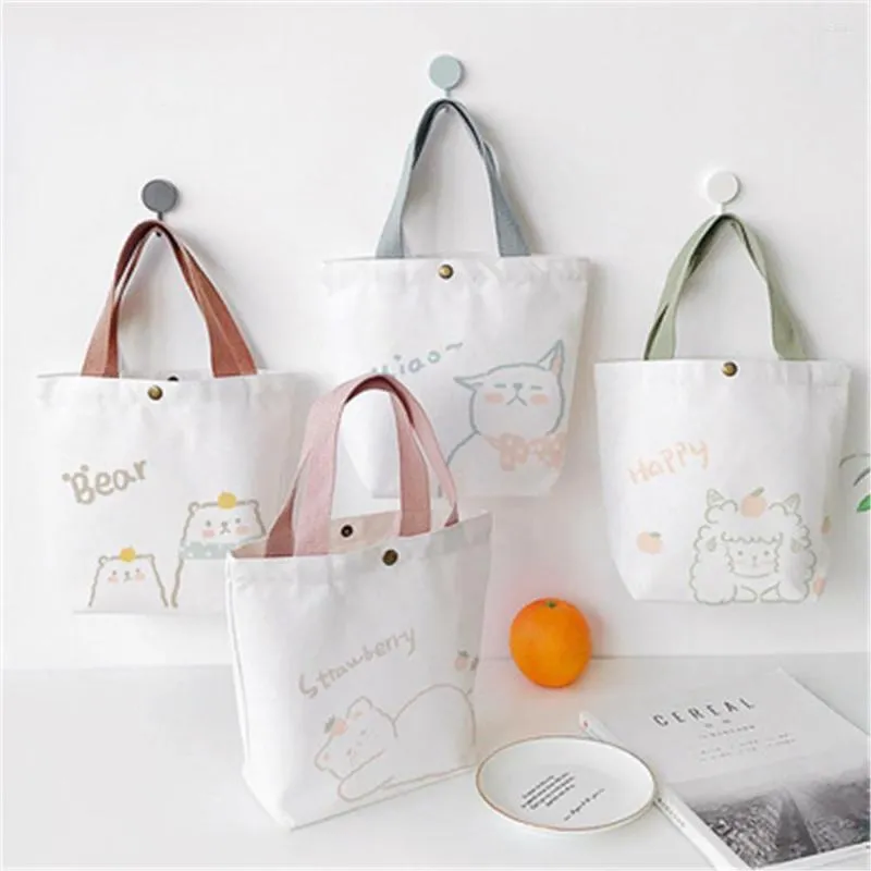 Storage Bags Cartoon Pattern Lunch Bag Portable Canvas Food Picnic Organizer Lovely Handbag Tote Shopping For Women Kids