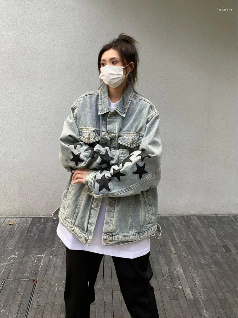 Dames Jackets High Street Stars geborduurd Jean Jacket Women Vintage gewassen losse lange mouwen jas mode hiphop y2k tops