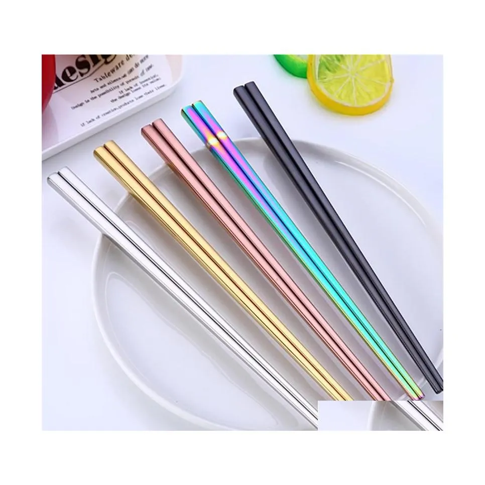 Pauzinhos 304 Aço inoxidável Sushi Food Grade Chinese Sier Metal Metal Posqueiro Reutilizável Chop Stick Ferramentas de cozinha Drop Drop Home ga dhptd