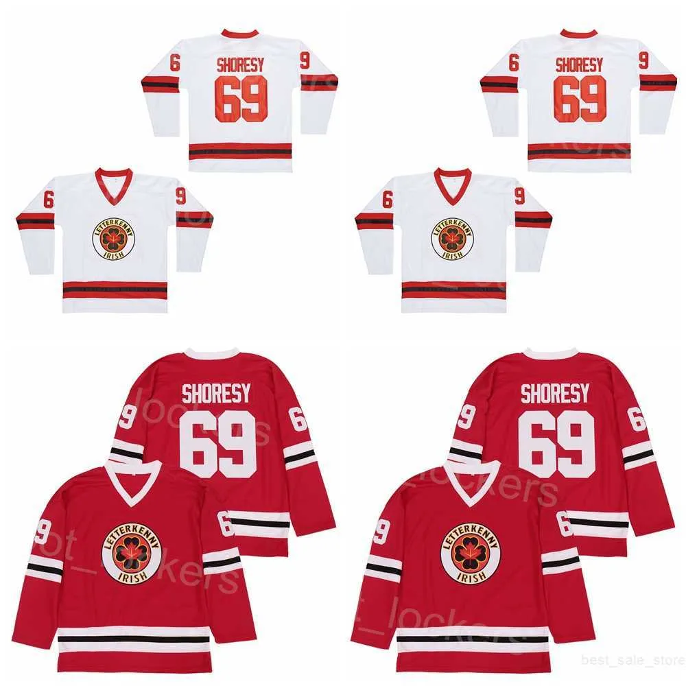 Hockey Moive Letterkenny Irish Jerseys 69 Shoresy 영화 TV 시리즈 Summer Christmas College Home Red White All Stitched University Sport Fans Hiphop Men