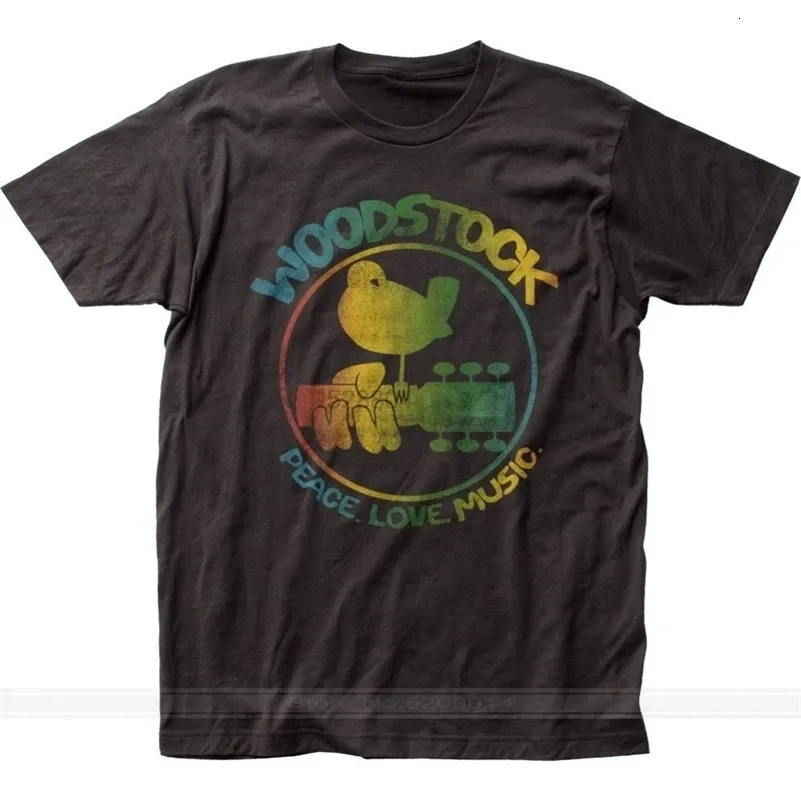 Men's T-Shirts Woodstock 3 Days Peace ' Music Colorful Guitar Bird T-shirt top male brand teeshirt men summer cotton t shirt 230425