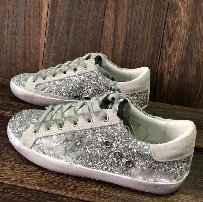 Luxe Italië merk superster sneakers gouden vrouwen casual schoenen pailletten klassiek wit doen oude vuile gooses heren tennis