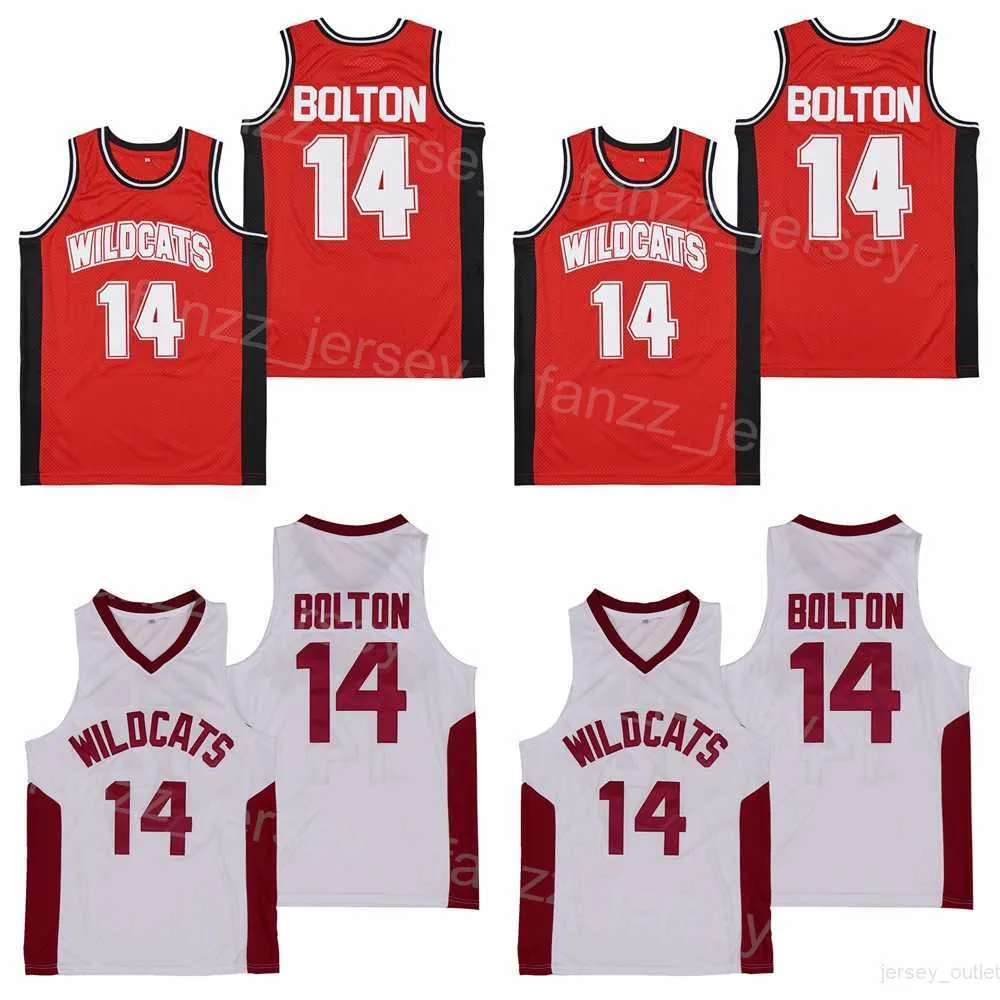 High School Wildcats Jerseys Basketball 14 Troy Bolton Moive For Sport Fans Breathable Team Red White Away Pure Cotton HipHop Pullover University Shirt Vintage