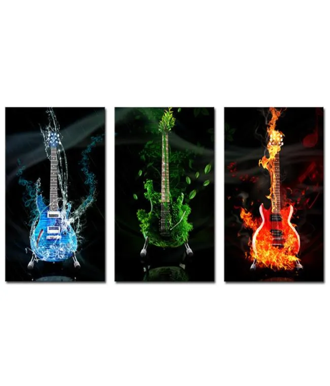 3 pièces abstraite la guitare flamme HD mur photo décor à la maison Art impression peinture sur toile pour salon sans cadre 4595751