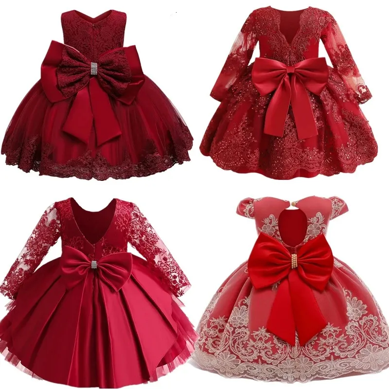 Mädchenkleider Prinzessin Party Kinderkleidung Geburtstag Hochzeit Elegantes formelles Kleid für rotes Weihnachtsjahr Kostüme Kleinkind Baby Mädchen 231124