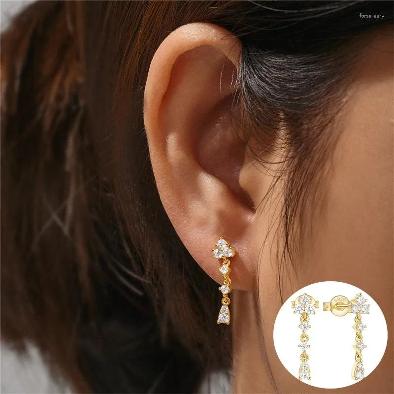 Dingle örhängen 925 Sterling Silver Zircon Geometric Earring for Women Girl Simple Fashion Line Design Jewelry Party Gift Drop