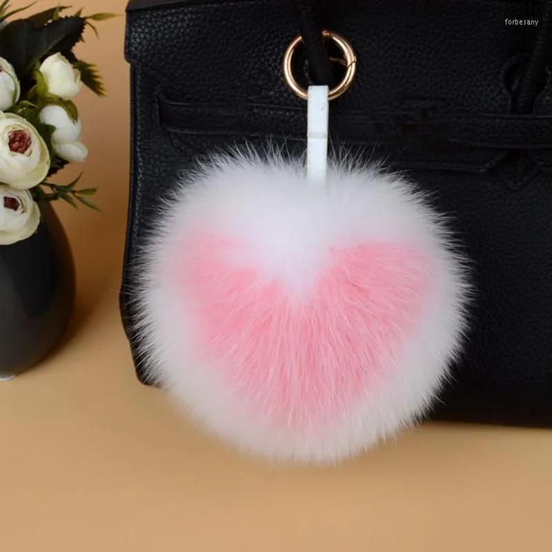 Keychains Luxury Fur Letter PomPom Heart Fluffy Keychain Keyring For Handbag Charm Handmade Porte Clef Gift Decoration