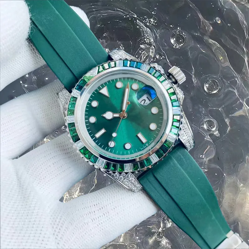 mens automatic mechanical diamond watches relojes Ocean 40mm classic green dial watchband Swim wristwatch sapphire luminous watch business casual montre de luxe