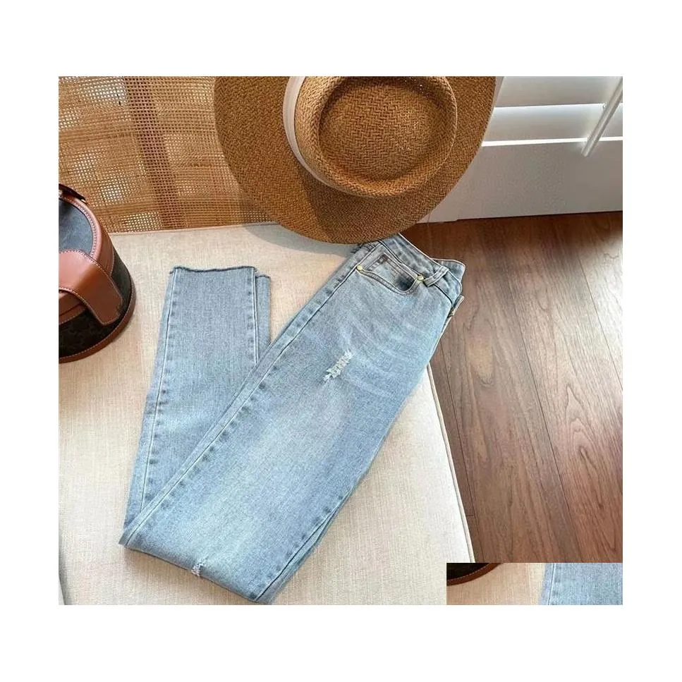 Femmes Jeans Femmes Casual Slim Avec Logo Fermeture À Glissière Bouton Décoration Confortable Respirant Vêtements De Plein Air Drop Delivery Vêtements Clothin Dh8Hz