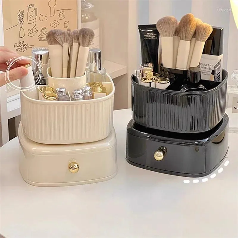 Caixas de armazenamento 360 ° Rotating Makeup Brush Multifuncional Pen Holder Desktop Organizador Caixa de cosméticos Grande capacidade