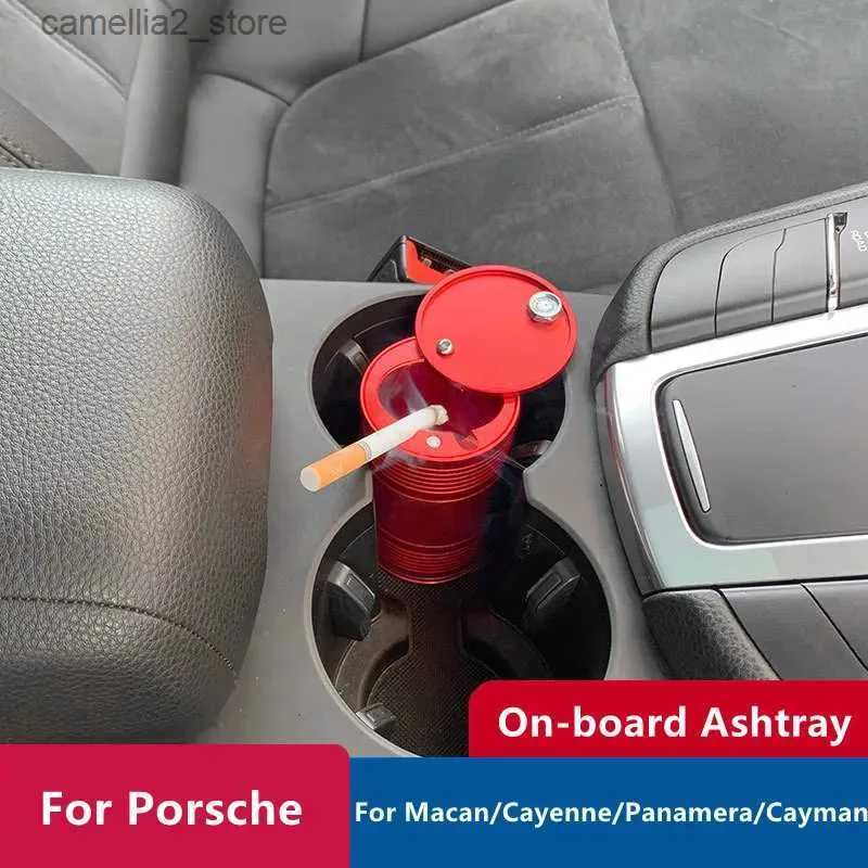 Posacenere per auto Posacenere creativo per auto con coperchio per Porsche Macan / Cayenne / Panamera Accessori Portabicchieri in lega di alluminio Posacenere Nero Rosso Q231125