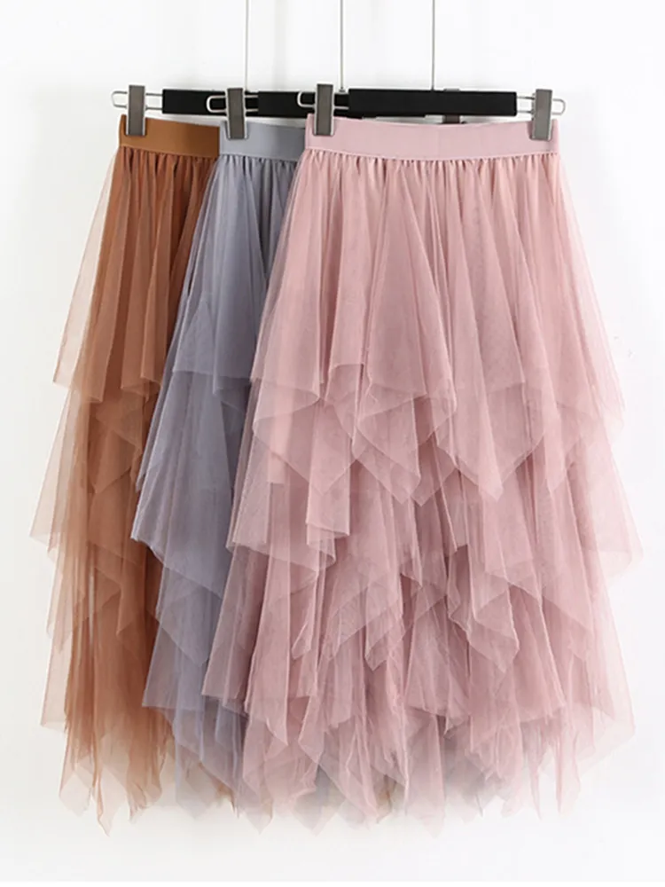 Jupes TIGENA Long Tulle Femmes Mode Printemps Été Taille Haute Plissée Maxi Femme Rose Blanc Noir École Soleil 230424